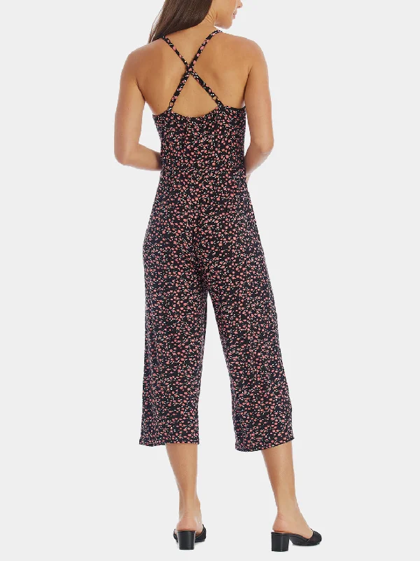 Ditsy Floral Print Cross Back Jumpsuit