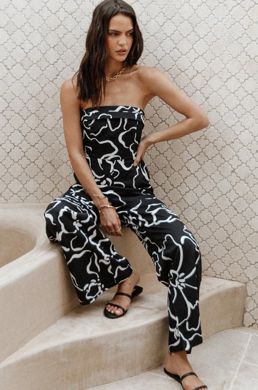 York Jumpsuit - White/Black Floral