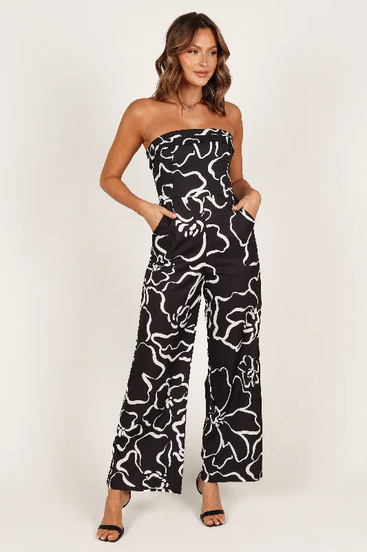 York Jumpsuit - White/Black Floral