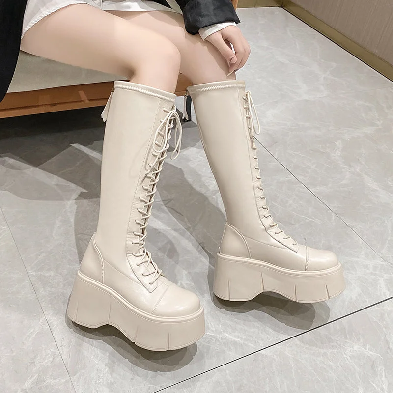 Fiona-101 Lace Up Platform Knee-High Boots