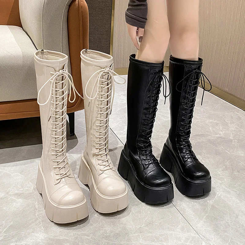 Fiona-101 Lace Up Platform Knee-High Boots