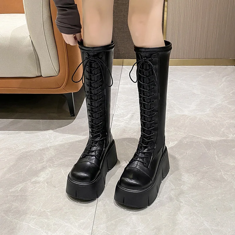 Fiona-101 Lace Up Platform Knee-High Boots