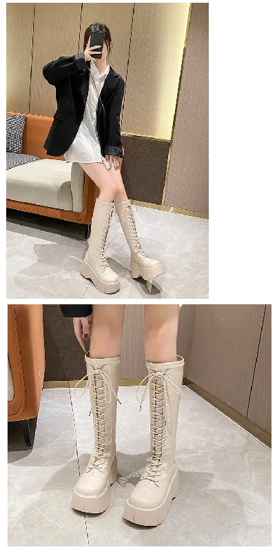 Fiona-101 Lace Up Platform Knee-High Boots