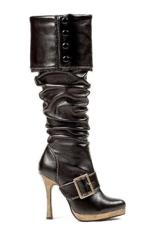 426-GRACE Knee Boot | Black Faux Leather