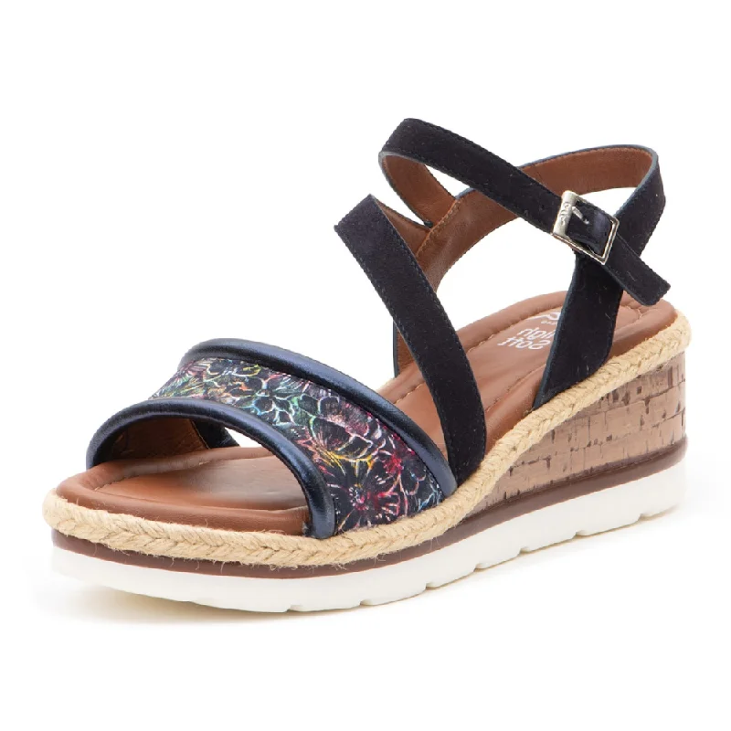 Ara Cabazon Navy Leather Wedge Sandal (Women's)