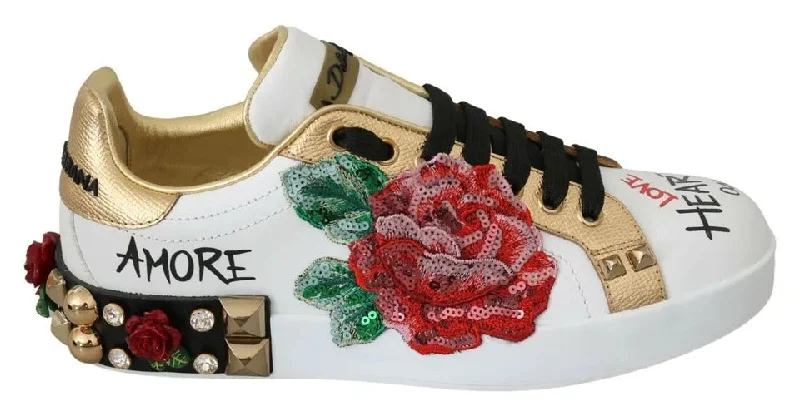 Dolce & Gabbana Elegant Sequined Floral Leather Women's Sneakers