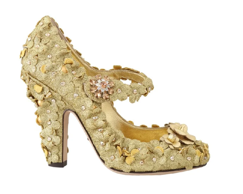 Dolce & Gabbana Gold Floral Crystal Embellished Women's Pumps