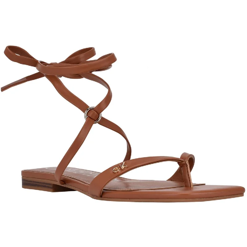 Minola Womens Faux Leather Ankle Tie Thong Sandals