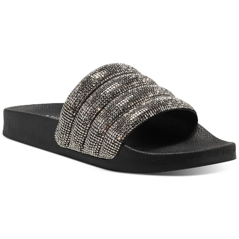 Peymin 56 Womens Rhinestone Pool Slide Sandals