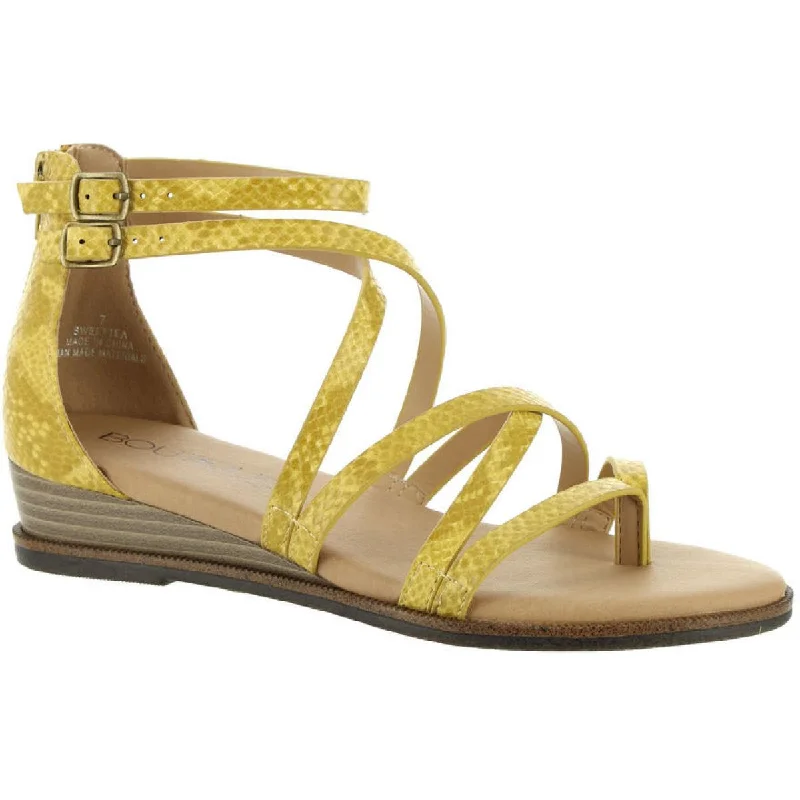 Sweet Tea Womens Snake Print Strappy Wedge Sandals