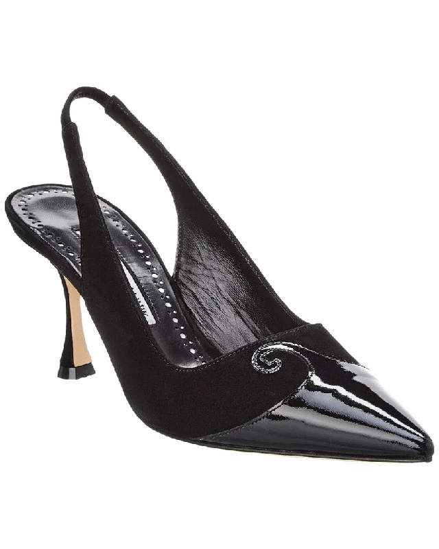 Manolo Blahnik Zaborus 70 Leather & Suede Slingback Pump