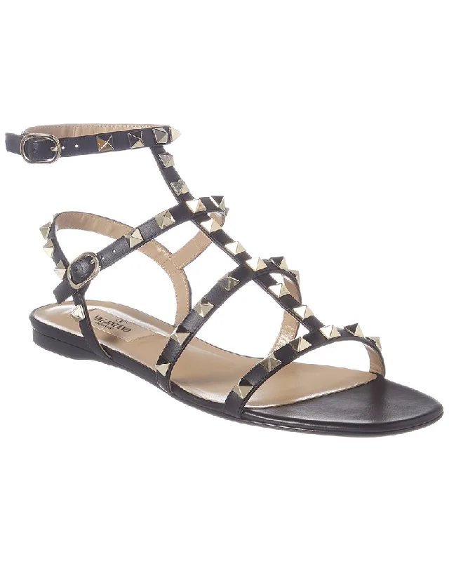 Valentino Rockstud Caged Leather Ankle Strap Sandal