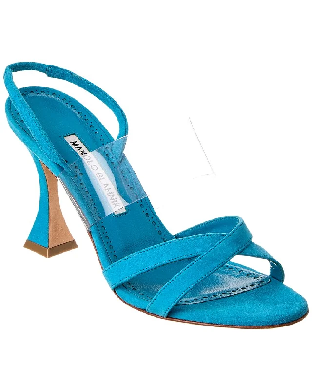 Manolo Blahnik Soliaro 90 Suede & Vinyl Slingback Sandal