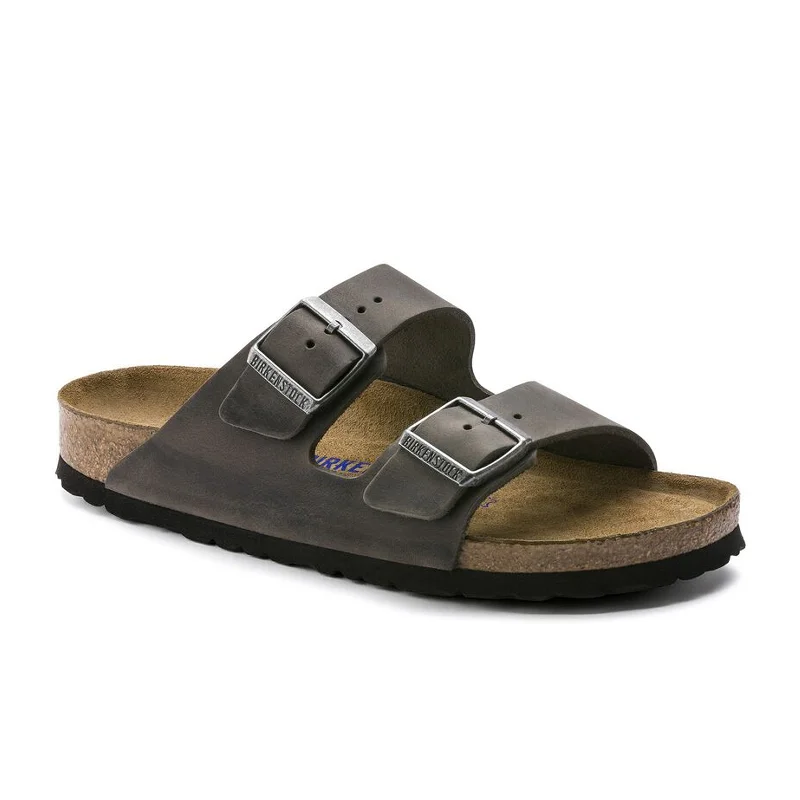 Birkenstock Arizona Soft Footbed Slide Sandal (Unisex) - Iron Oiled Leather