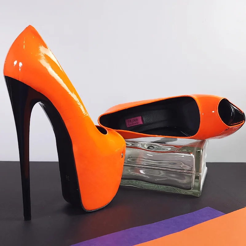 Orange Neon Gloss Black Detail High Heels