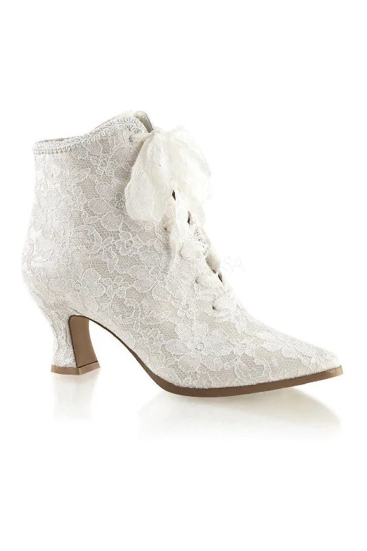 VICTORIAN-30 Ankle Boot | Ivory  Genuine Satin