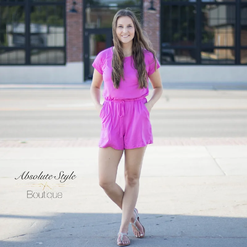 Fuchsia Short Sleeve Pocket Romper