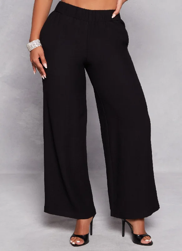 Solid Linen High Waist Wide Leg Pants