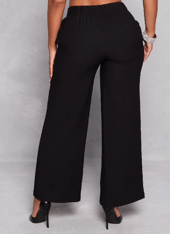 Solid Linen High Waist Wide Leg Pants