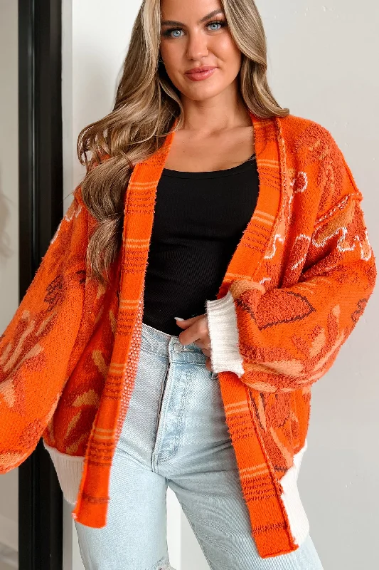 Bright Spot Open Front Floral Cardigan (Fire Orange)