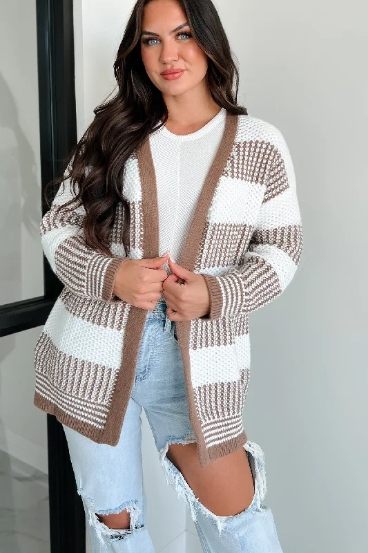 Cabin Bound Striped Sweater Cardigan (Mocha)