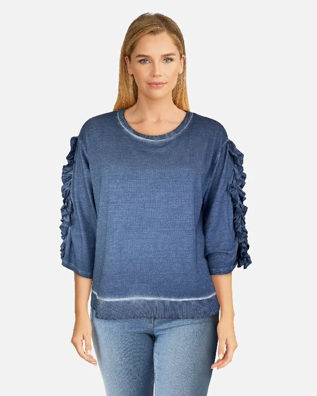 Oil Dye Top with sleeve Ruffle Detail (D1932RR) Fjord