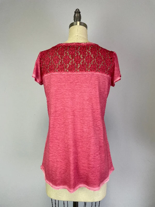 Oil Dye Lace Back Yoke Top (D190682) Holly Berry