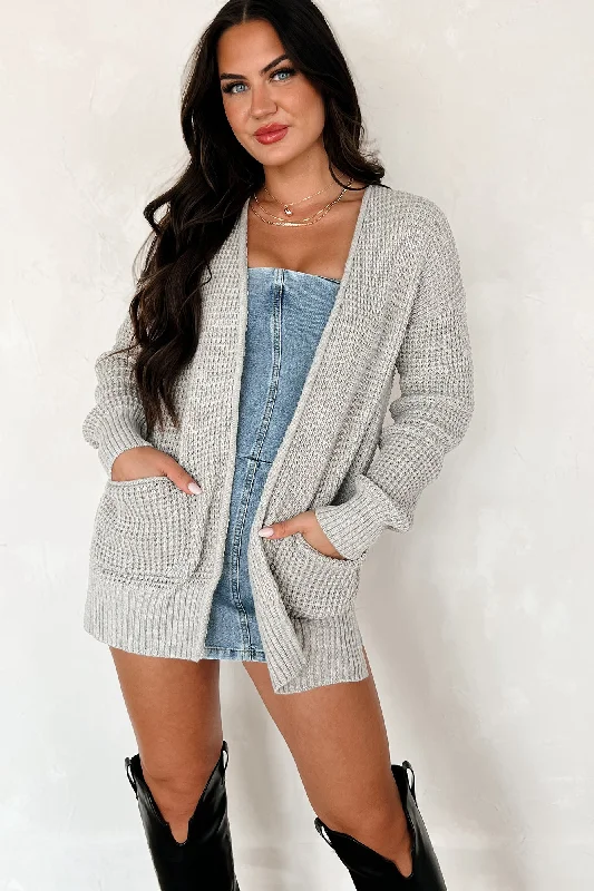 Cuddly Aesthetic Zenana Waffle Knit Cardigan (Heather Mocha)