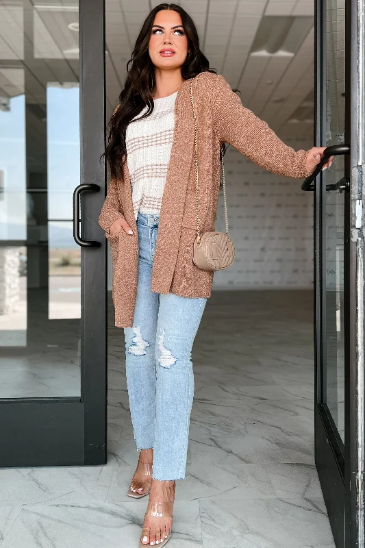 Cue The Cuddles Zenana Hooded Cardigan (Deep Camel)