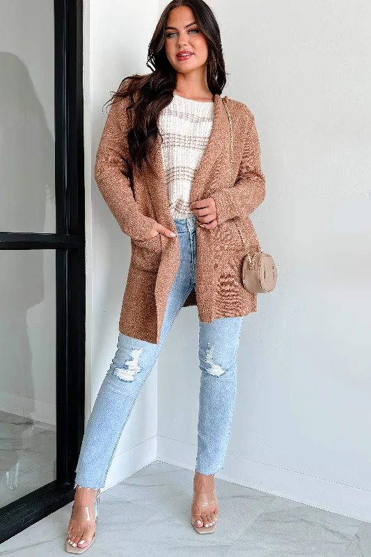 Cue The Cuddles Zenana Hooded Cardigan (Deep Camel)