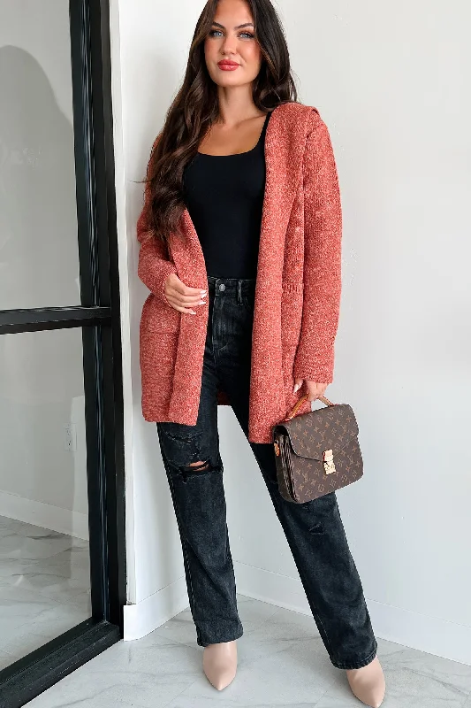 Cue The Cuddles Zenana Hooded Cardigan (Heather Rust)