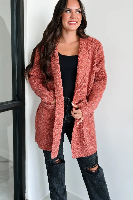 Cue The Cuddles Zenana Hooded Cardigan (Heather Rust)