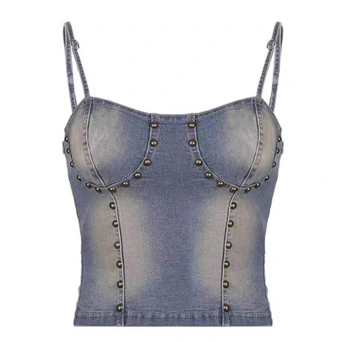 Fairy Grunge Denim Rivet Top