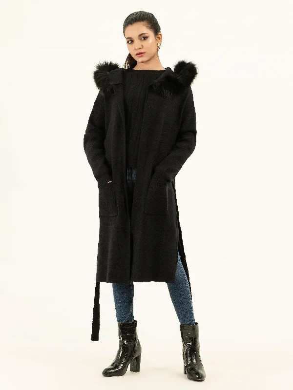 Fur Hooded Cardigan