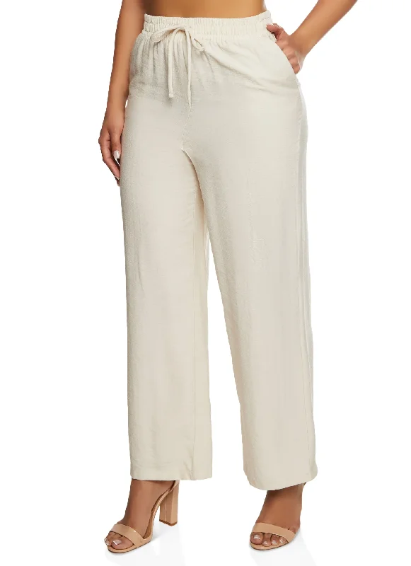 Haute Monde Linen Faux Drawstring Wide Leg Pants