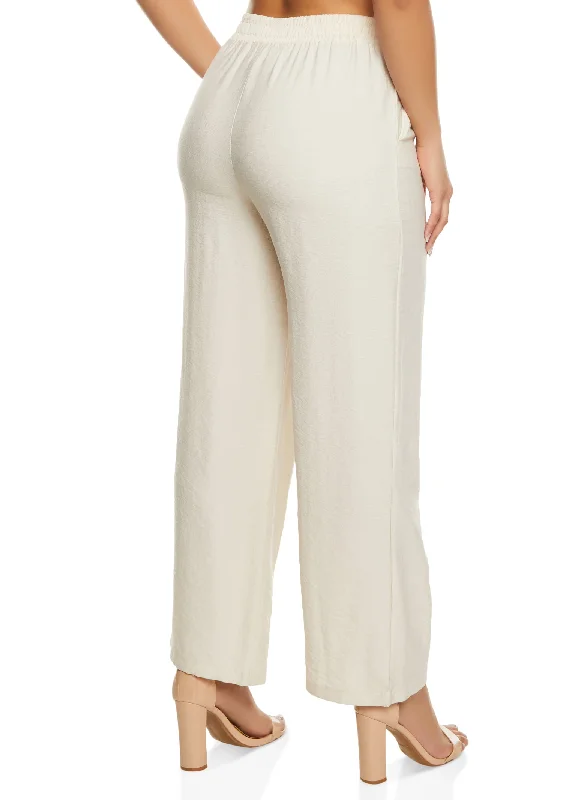 Haute Monde Linen Faux Drawstring Wide Leg Pants