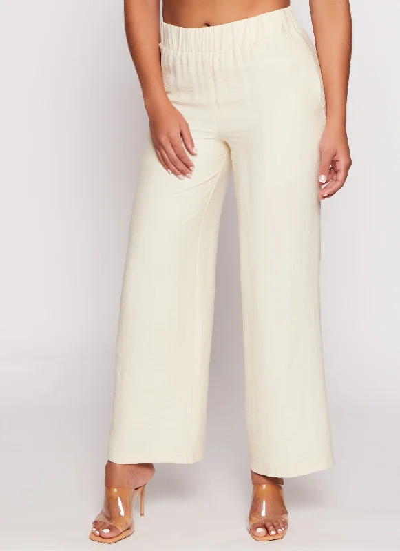 Solid Linen High Waist Wide Leg Pants