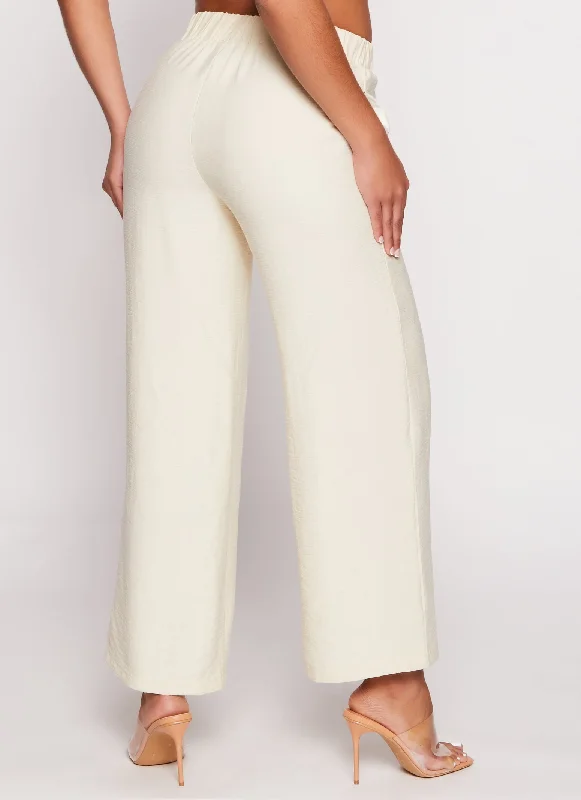 Solid Linen High Waist Wide Leg Pants