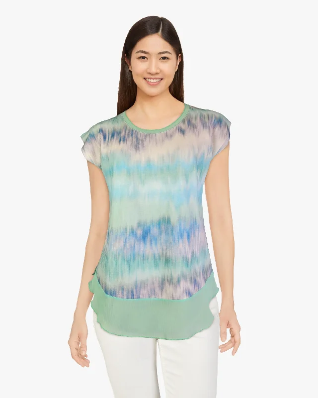 Knit Printed Top with Chiffon Hem - Watercolor (DC190305)