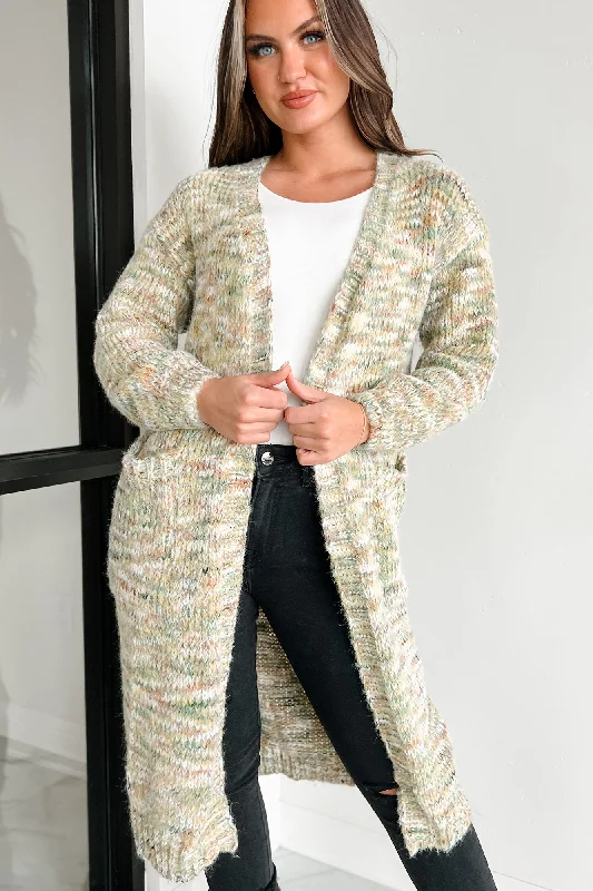 Lost In A Novel Open Front Multi-Colored Cardigan (Olive Multi)