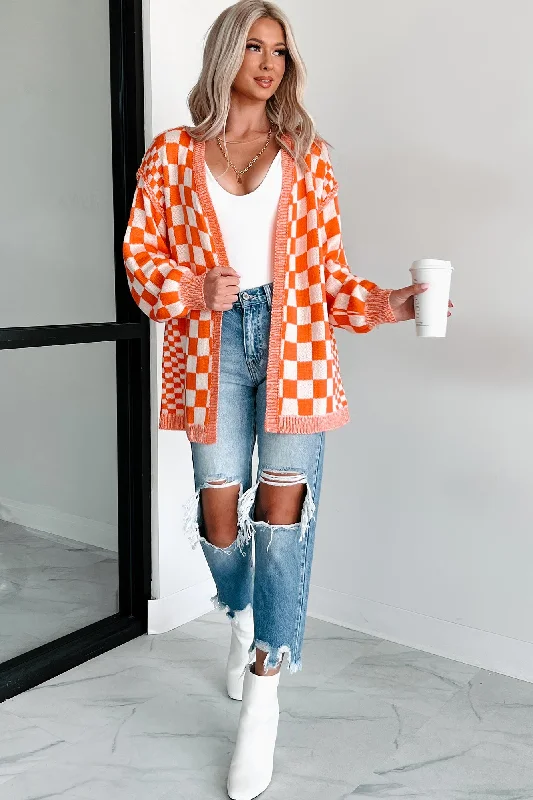 Magnetic Aura Checkered Cardigan (Orange)