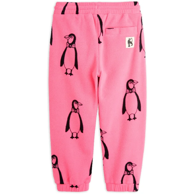 Mini Rodini Pink Penguin Fleece Pants