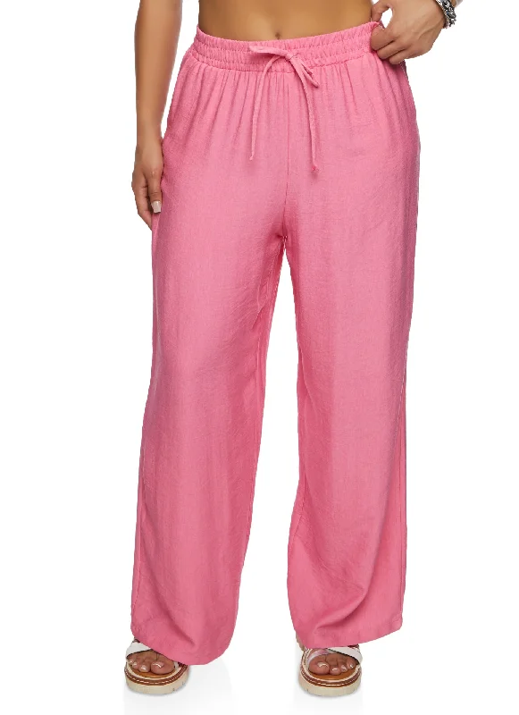 Haute Monde Linen Faux Drawstring Wide Leg Pants