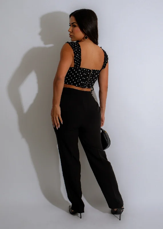 Polka Dot Charm Crop Top Black