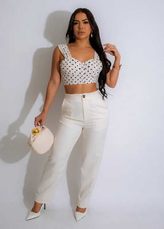 Polka Dot Charm Crop Top White