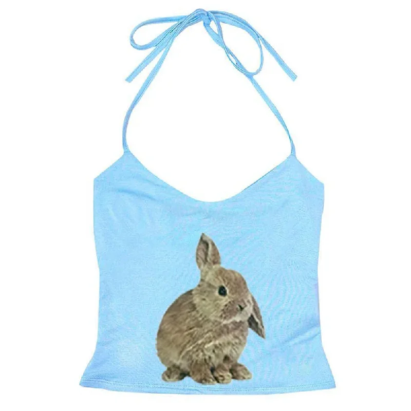 Rabbit Print Y2K Halter Top