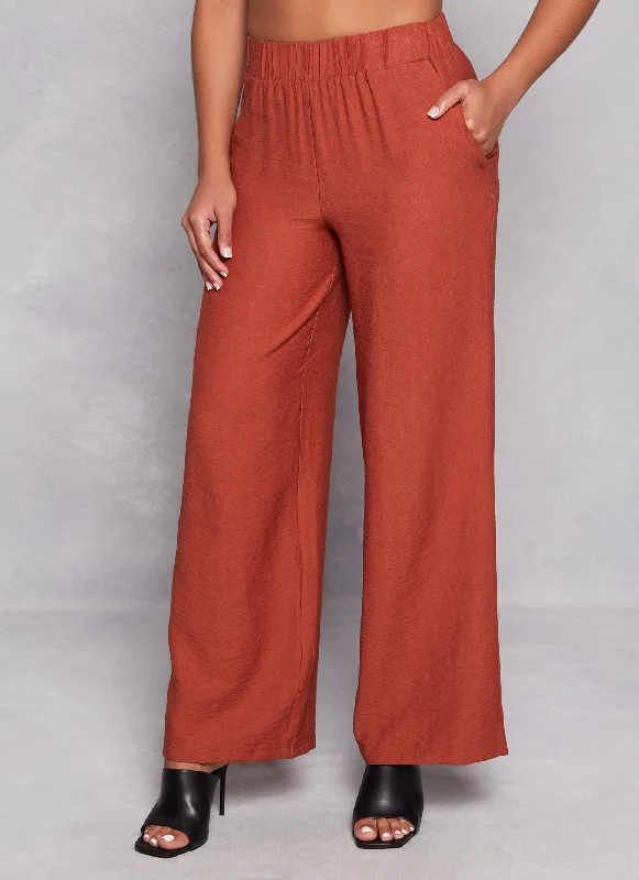 Solid Linen High Waist Wide Leg Pants