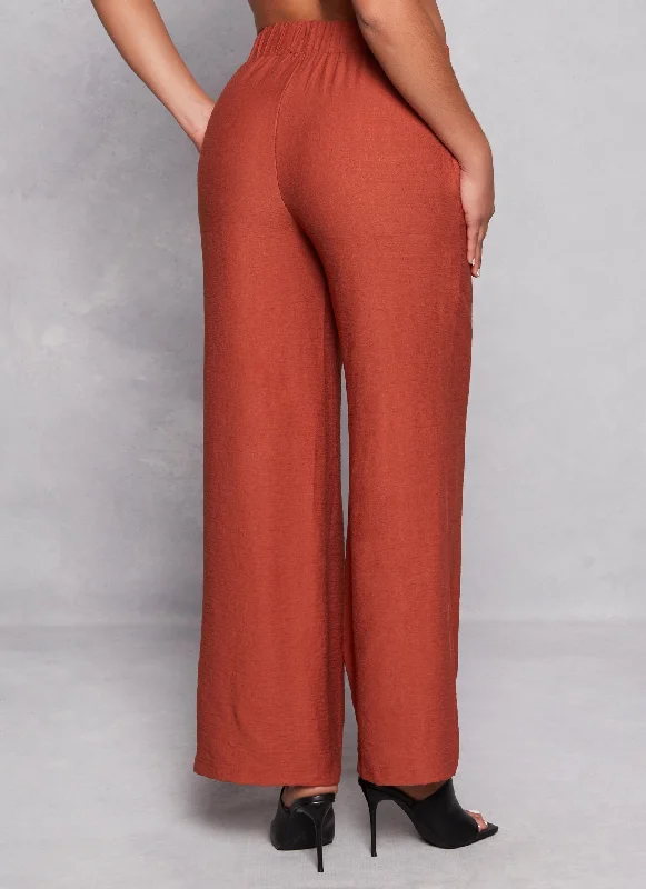 Solid Linen High Waist Wide Leg Pants