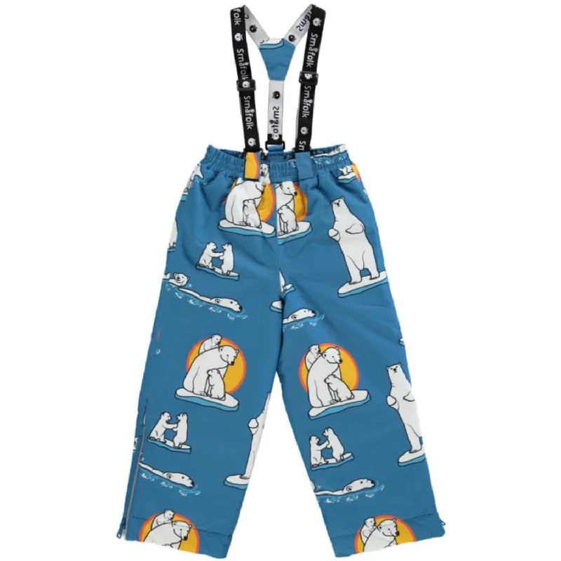 Småfolk Solid Blue Snow Pants With Polaer Bears