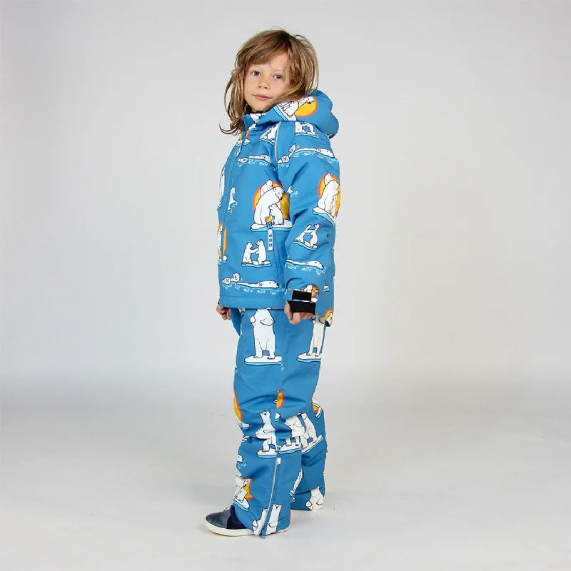 Småfolk Solid Blue Snow Pants With Polaer Bears